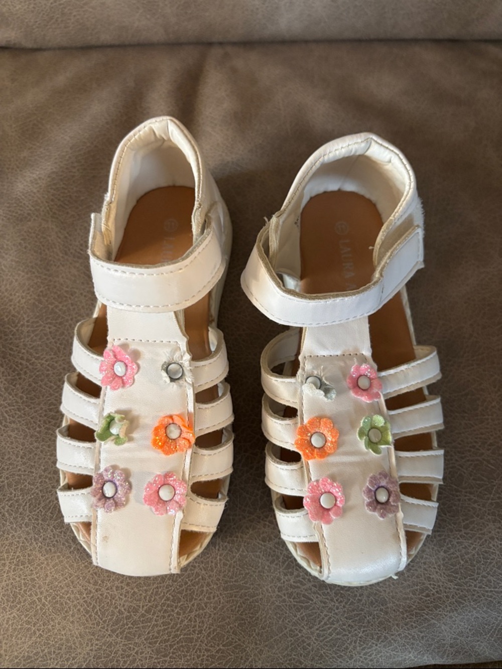 Laura Ashley White Girls Floral Strappy Sandals